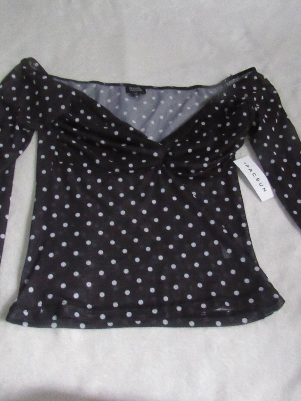 Beverly and Beck Black and White Polka Dot Top  Size Medium See Thru NWT